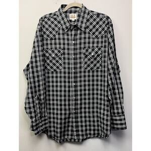 Vintage Ely Cattleman Western Shirt Mens XL Plaid‎ Pearl Snap Rancher Cowboy